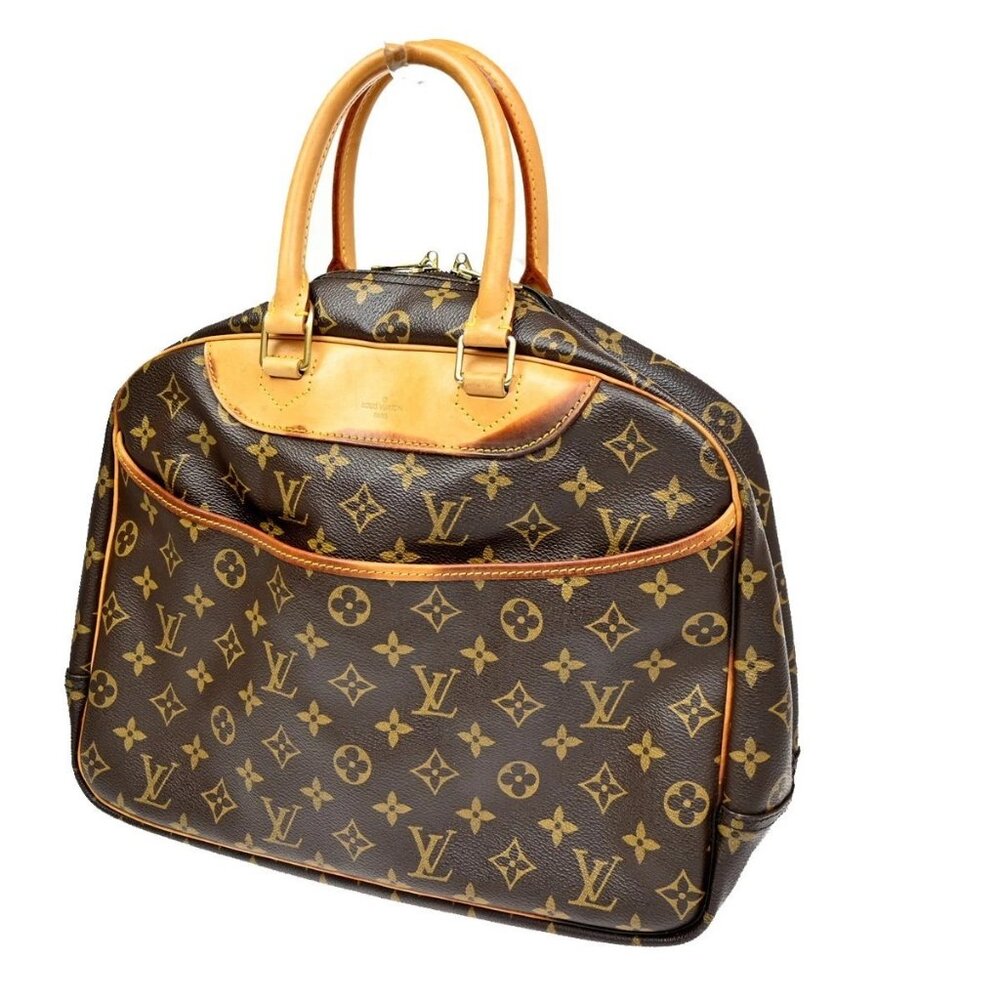 LOUIS VUITTON LV Logo Deauville Hand Bag Monogram Leather Brown